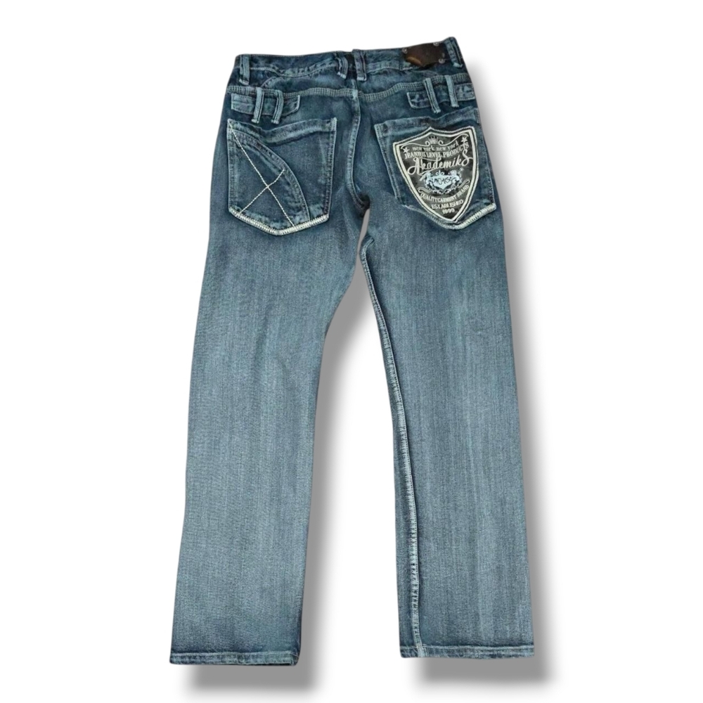 Y2K Akademiks Embroidered Logo Jeans Vintage 2000s Dark Wash Denim Jeans 34x32